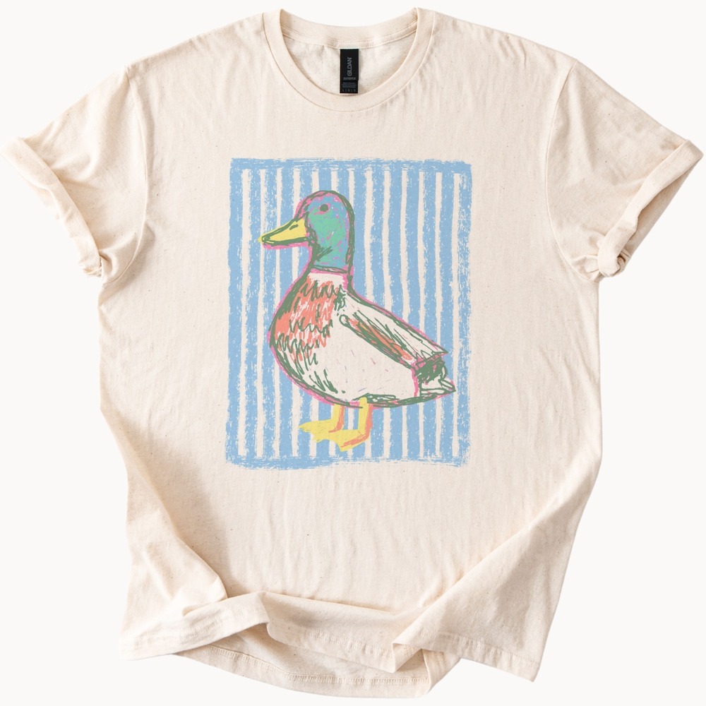Gildan Cream Short Sleeve Tee with Colorful Duck Graphic